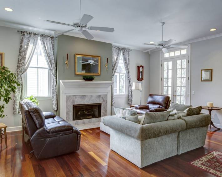 Luxury modern livingroom with firplace and furniture